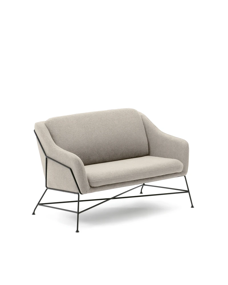 Brida 2-seater sofa in beige and steel legs with black finish, 128 cm