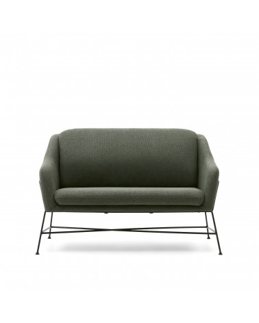 Brida 2-seater sofa in green and steel legs with black finish, 128 cm