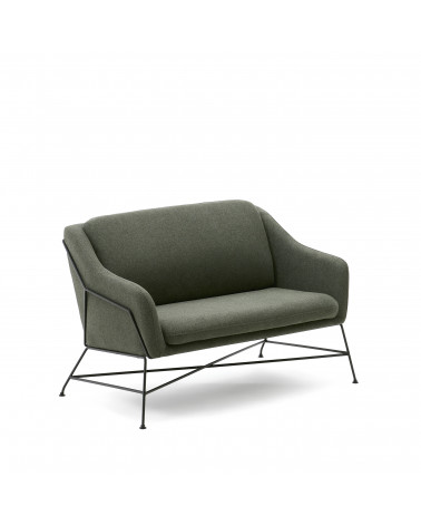 Brida 2-seater sofa in green and steel legs with black finish, 128 cm