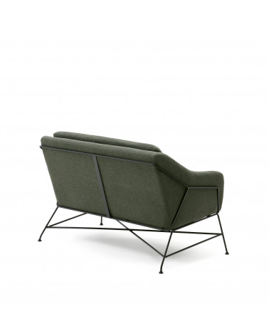 Brida 2-seater sofa in green and steel legs with black finish, 128 cm