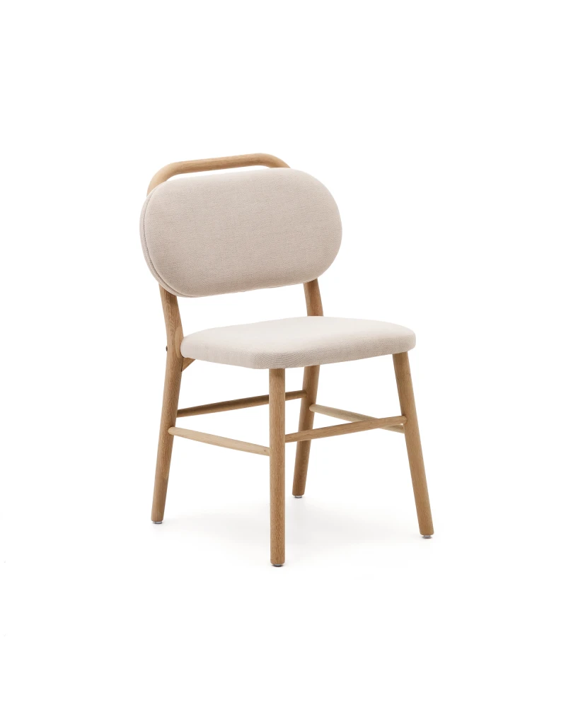 Helda chair in beige chenille and solid oak wood