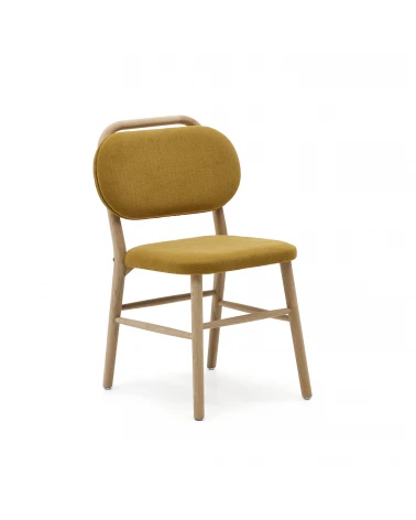 Helda chair in mustard chenille and solid oak wood