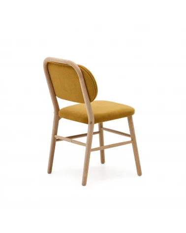 Helda chair in mustard chenille and solid oak wood