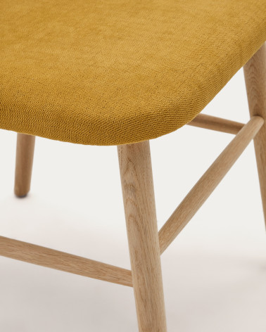 Helda chair in mustard chenille and solid oak wood