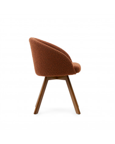 Marvin brown fleece swivel chair with solid beech wood legs in a walnut finish