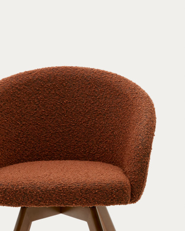 Marvin brown fleece swivel chair with solid beech wood legs in a walnut finish