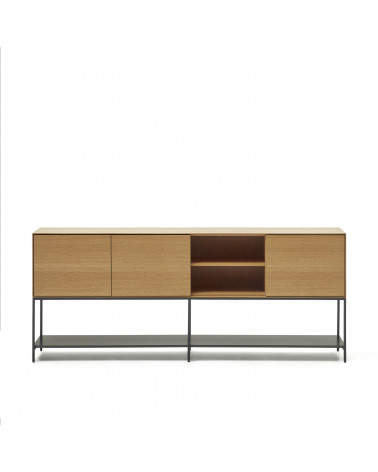 Vedrana 3 door sideboard in oak veneer with steel legs, 195 x 80 cm