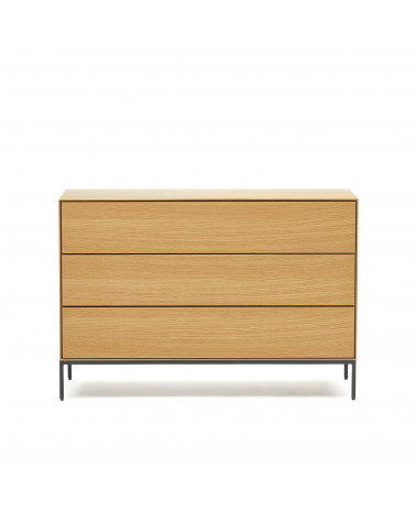 Vedrana 3 drawer chest of drawers in oak veneer with black steel legs, 110 x 75 cm