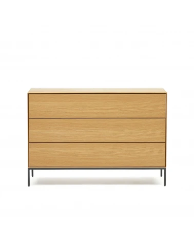 Vedrana 3 drawer chest of drawers in oak veneer with black steel legs, 110 x 75 cm