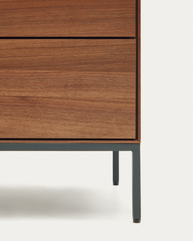 Vedrana 3 drawer chest of drawers in walnut veneer with black steel legs, 110 x 75 cm