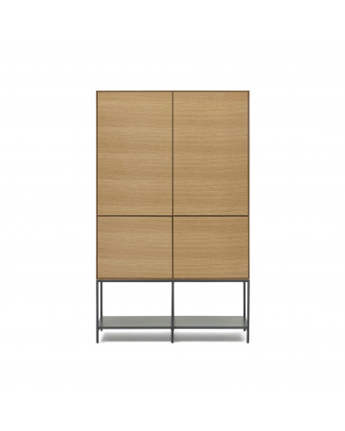 Vedrana 4 door tall sideboard in oak veneer with steel legs, 97.5 x 160 cm