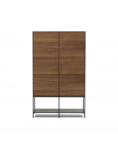 Vedrana 4 door tall sideboard in walnut veneer with steel legs, 97.5 x 160 cm