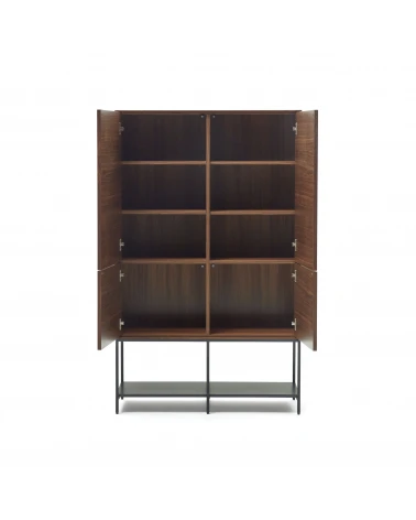 Vedrana 4 door tall sideboard in walnut veneer with steel legs, 97.5 x 160 cm