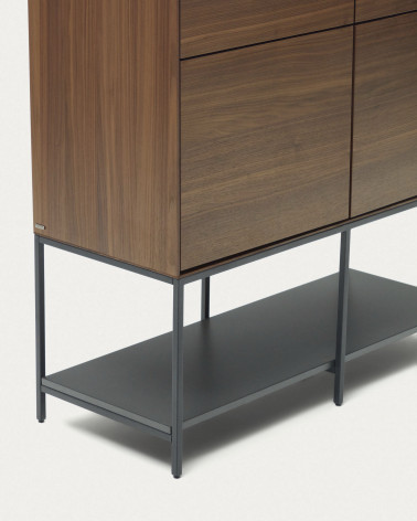 Vedrana 4 door tall sideboard in walnut veneer with steel legs, 97.5 x 160 cm