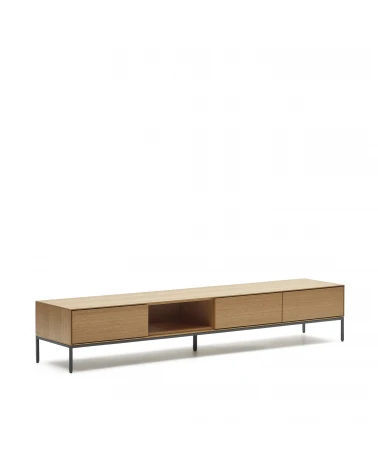 Vedrana 3 drawer TV stand in oak veneer with black steel legs, 195 x 35 cm