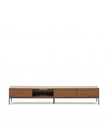 Vedrana 3 drawer TV stand in walnut veneer with black steel legs, 195 x 35 cm