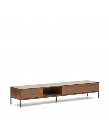 Vedrana 3 drawer TV stand in walnut veneer with black steel legs, 195 x 35 cm