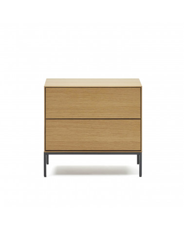 Vedrana beside table, 2 oak veneer drawers, and black steel legs, 60 x 55 cm