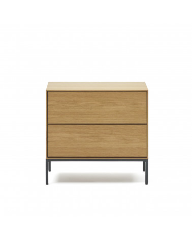 Vedrana beside table, 2 oak veneer drawers, and black steel legs, 60 x 55 cm