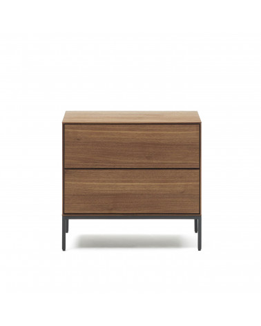 Vedrana beside table, 2 walnut veneer drawers, and black steel legs, 60 x 55 cm