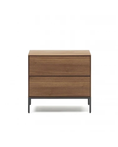 Vedrana beside table, 2 walnut veneer drawers, and black steel legs, 60 x 55 cm