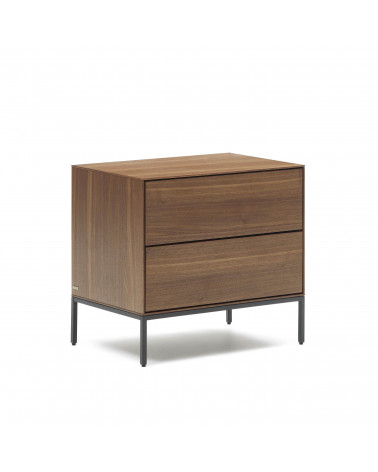 Vedrana beside table, 2 walnut veneer drawers, and black steel legs, 60 x 55 cm