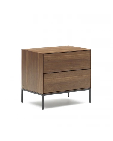 Vedrana beside table, 2 walnut veneer drawers, and black steel legs, 60 x 55 cm