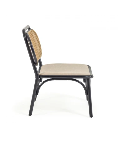 Doriane solid elm easy chair with black lacquer finish and upholstered seat