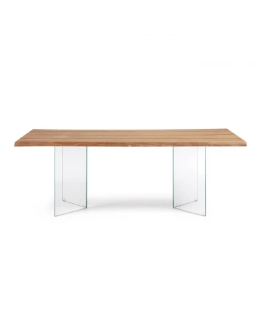 Lotty oak veneer table wit a natural finish and glass legs, 220 x 100 cm