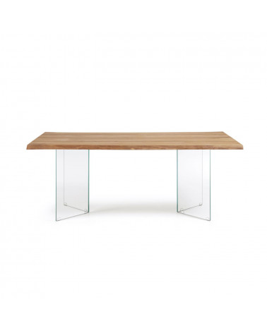 Lotty table in oak veneer with natural finish and glass legs 180 x 100 cm