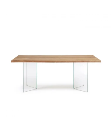 Lotty table in oak veneer with natural finish and glass legs 180 x 100 cm