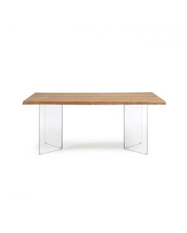 Lotty table in oak veneer with natural finish and glass legs 160 x 90 cm