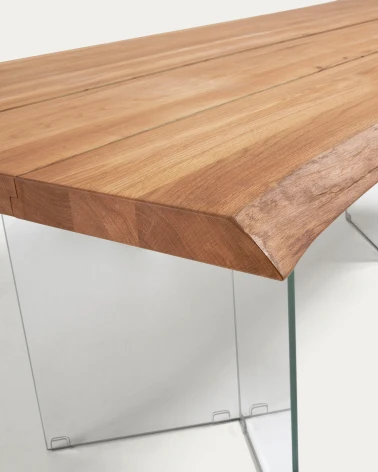 Lotty table in oak veneer with natural finish and glass legs 160 x 90 cm