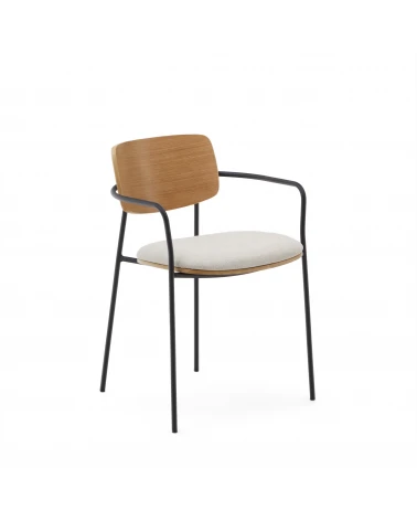 Maureen stackable chair with oak veneer in natural finish and metal in black finish