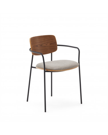 Maureen stackable chair with walnut veneer in natural finish and metal in black finish