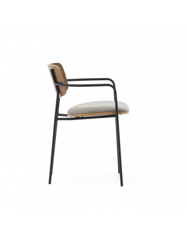 Maureen stackable chair with walnut veneer in natural finish and metal in black finish