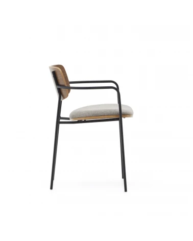 Maureen stackable chair with walnut veneer in natural finish and metal in black finish