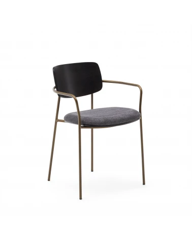 Maureen stackable chair with ash veneer in dark finish and metal in brass finish