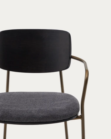 Maureen stackable chair with ash veneer in dark finish and metal in brass finish