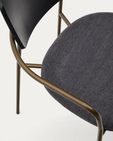 Maureen stackable chair with ash veneer in dark finish and metal in brass finish