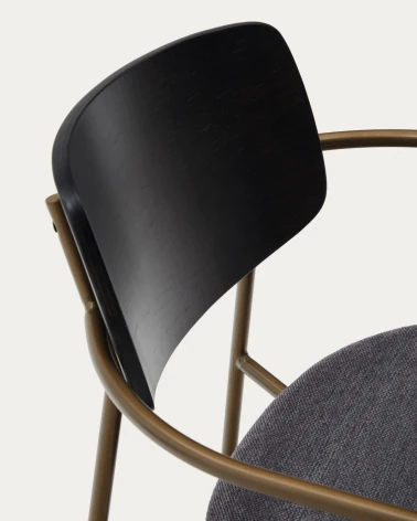 Maureen stackable chair with ash veneer in dark finish and metal in brass finish