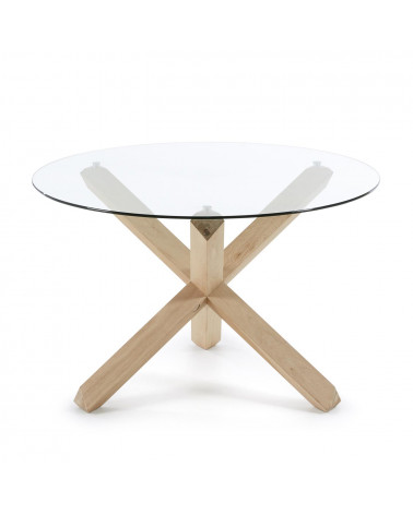 Lotus round glass table with solid oak legs, Ă 120 cm