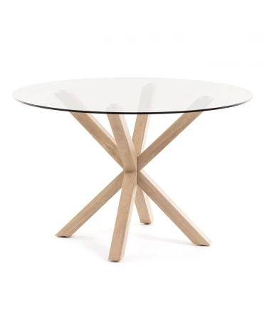 Full Argo round glass table with steel legs with wood-effect finish Ă 119 cm