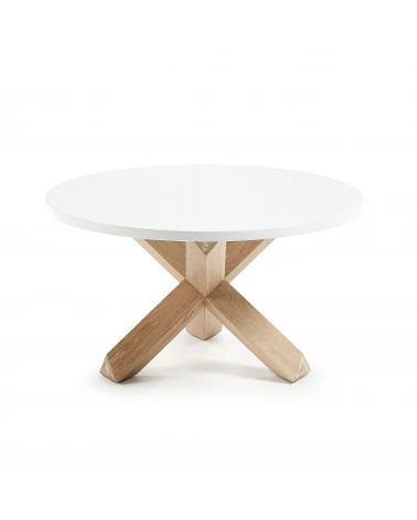 Lotus coffee table in white with solid oak legs, Ă 65 cm
