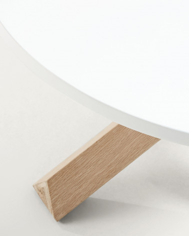 Lotus coffee table in white with solid oak legs, Ă 65 cm