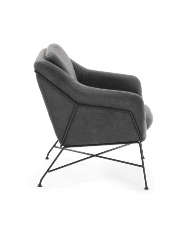 Brida armchair in dark grey with steel structure in black finish.