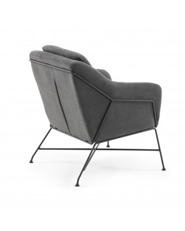 Brida armchair in dark grey with steel structure in black finish.