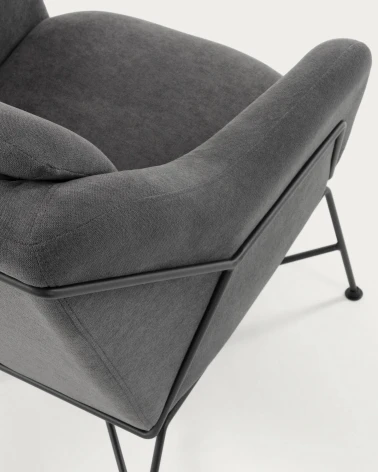 Brida armchair in dark grey with steel structure in black finish.