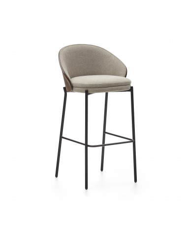 Eamy light brown stool in an ash wood veneer with a wenge finish and black metal, 77 cm