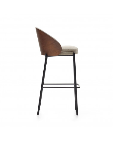 Eamy light brown stool in an ash wood veneer with a wenge finish and black metal, 77 cm